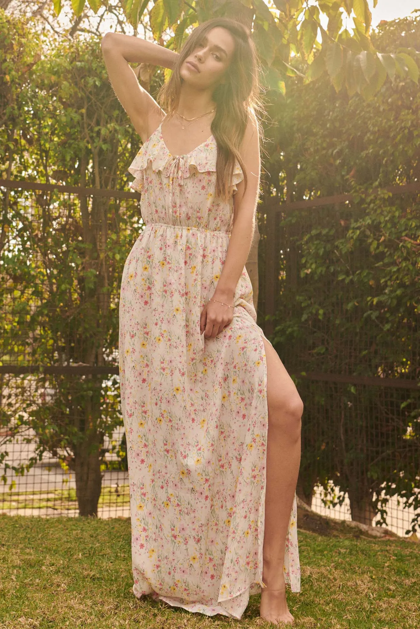 Fairy Garden Ruffled Floral Maxi Dress