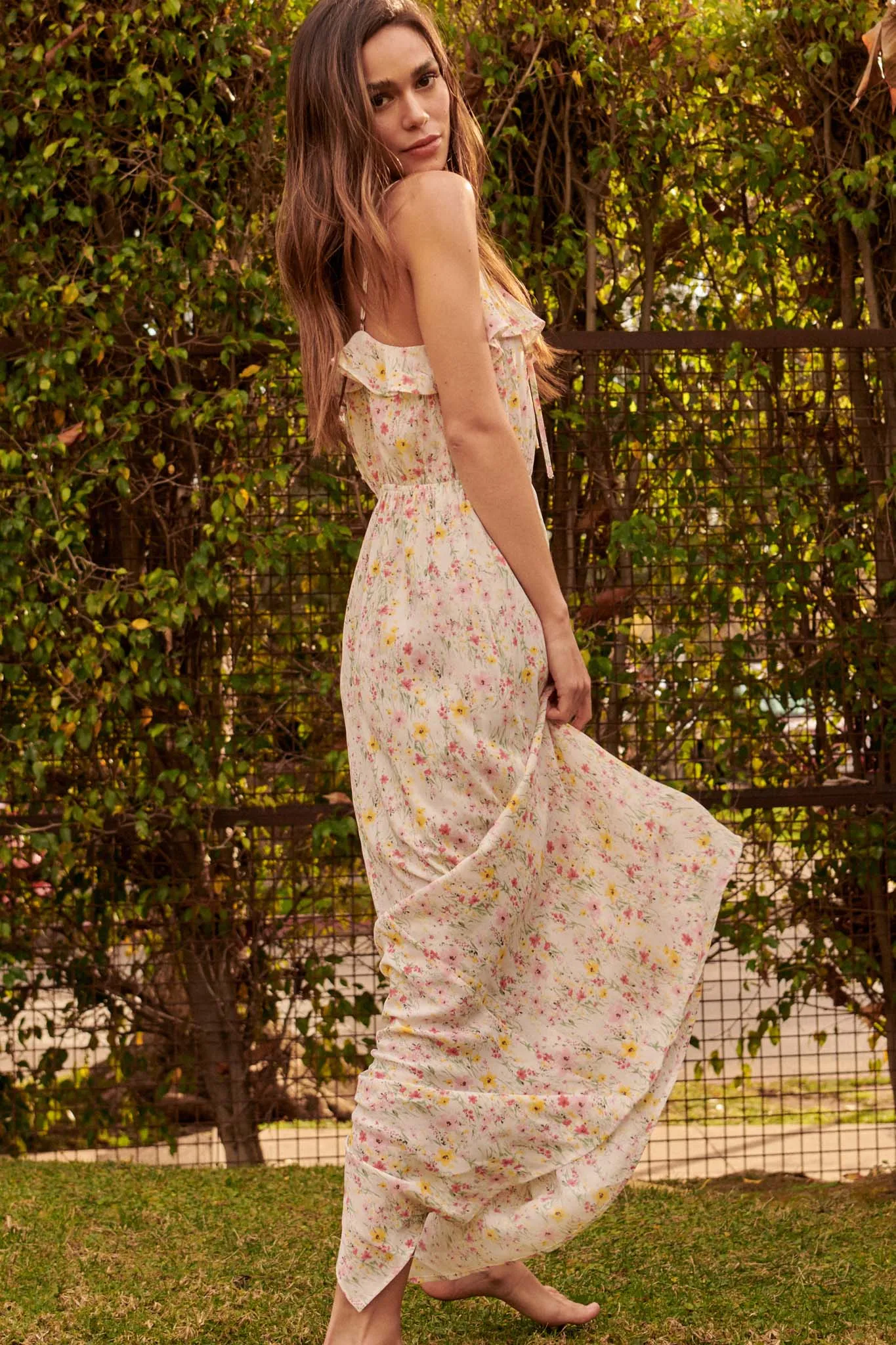 Fairy Garden Ruffled Floral Maxi Dress