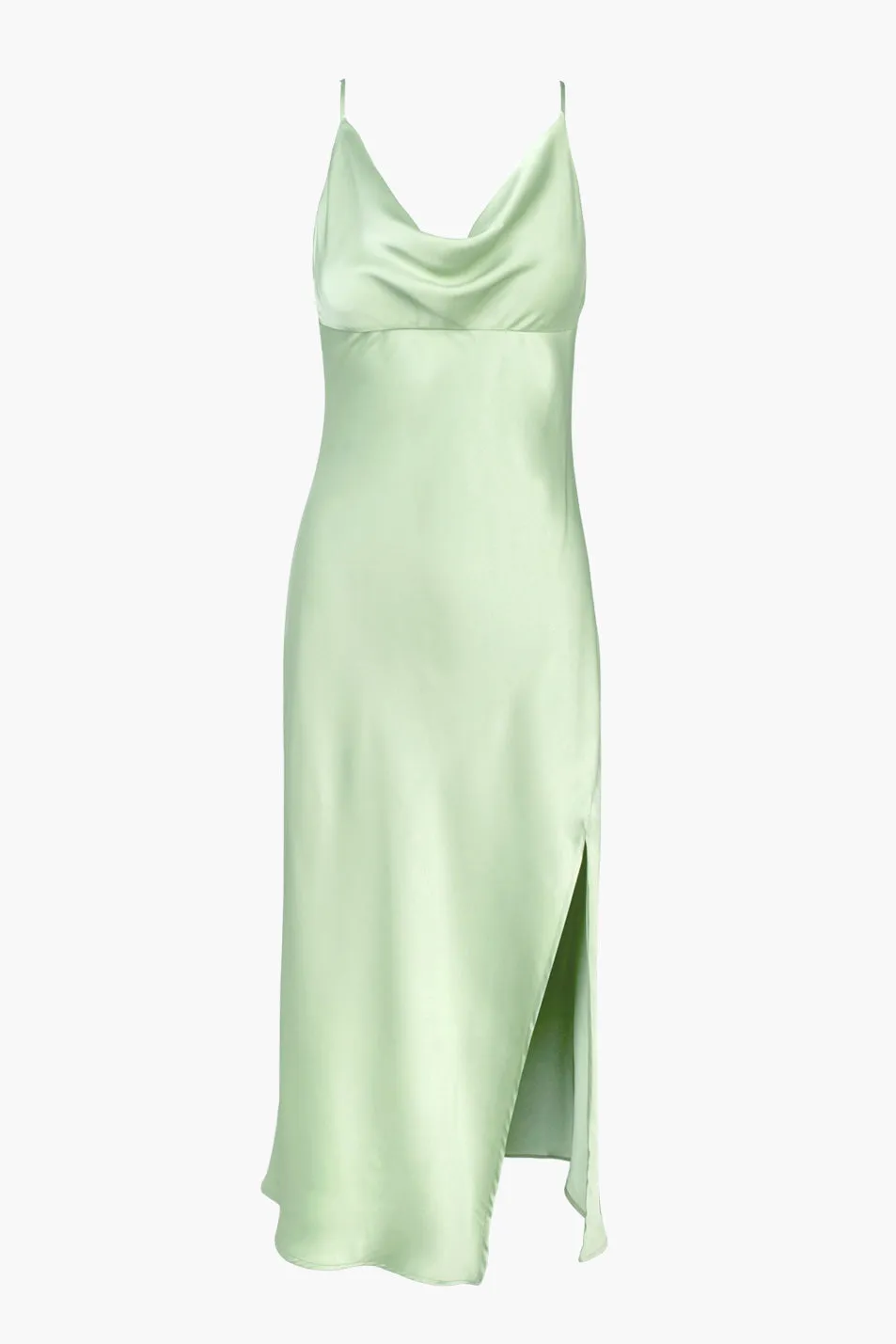 FAITH FRONT SLIT SLIP DRESS - PISTACHIO