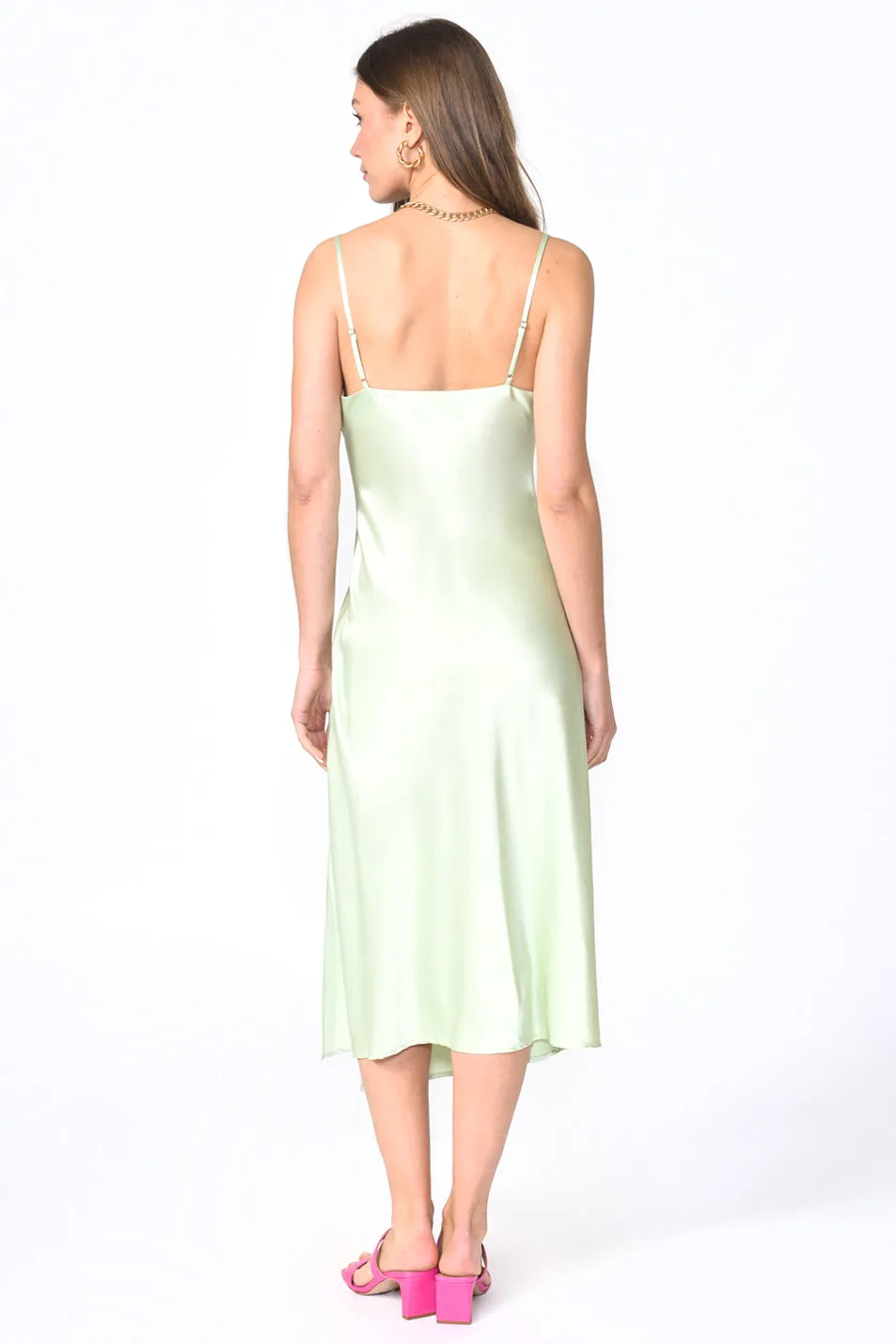 FAITH FRONT SLIT SLIP DRESS - PISTACHIO