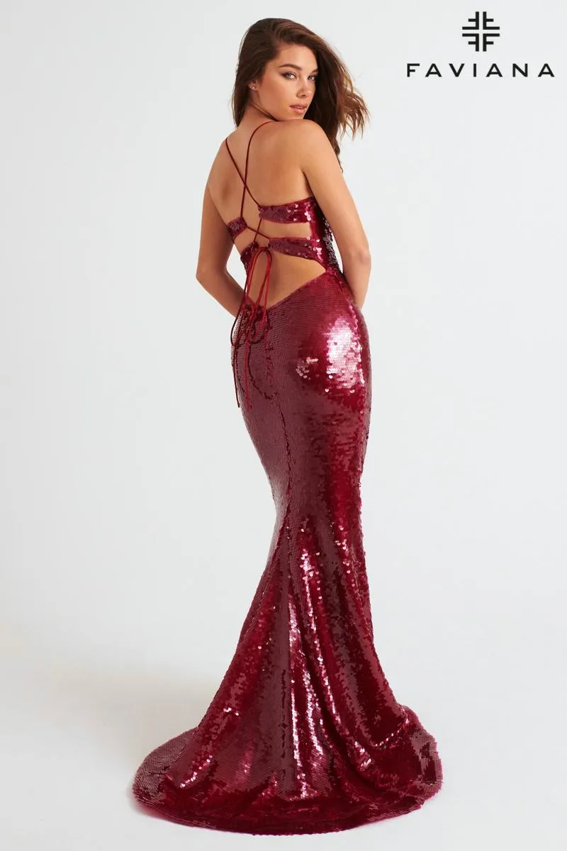 Faviana Glam Sequin Open Back Prom Dress 11261