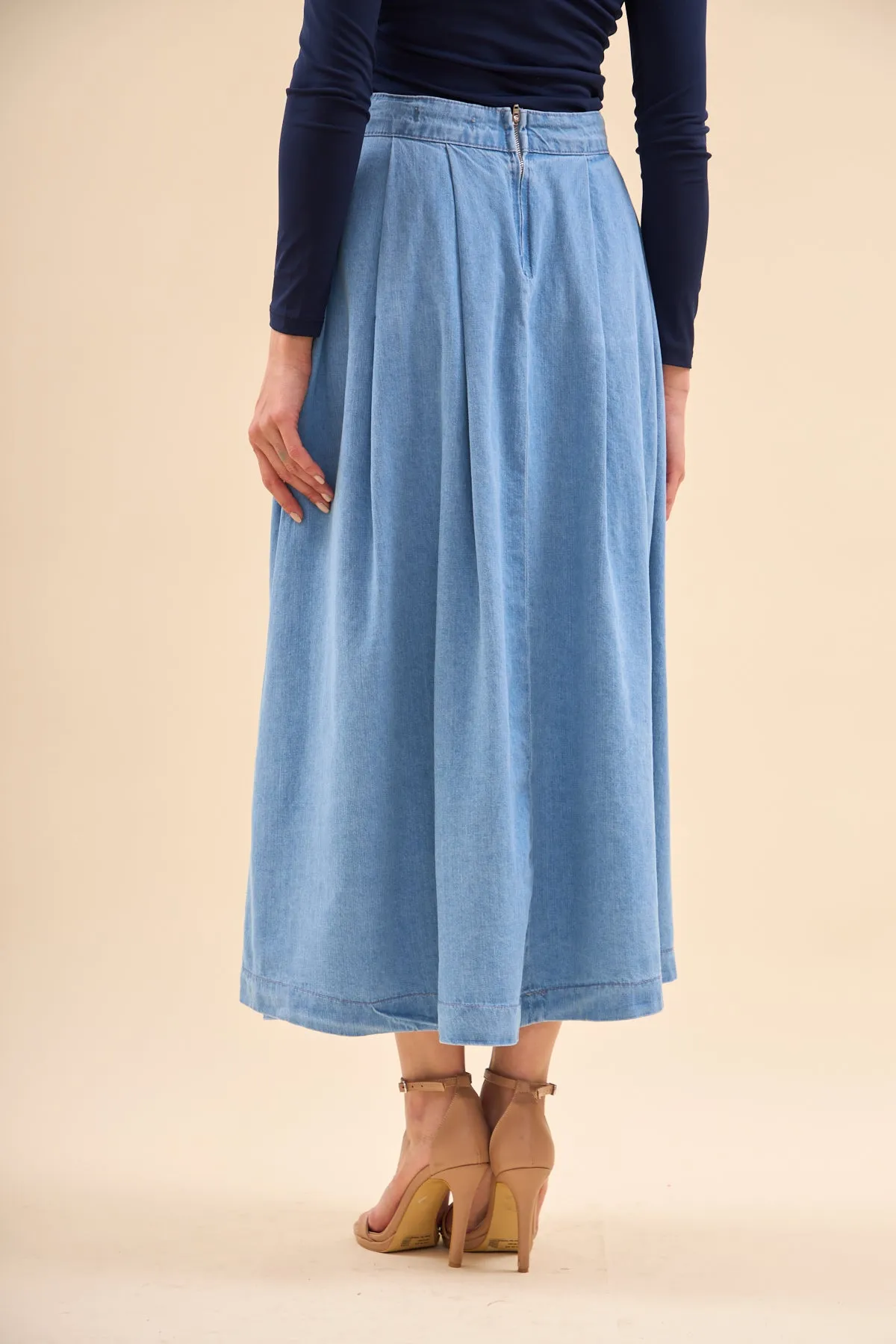 Flared Midi Denim Skirt