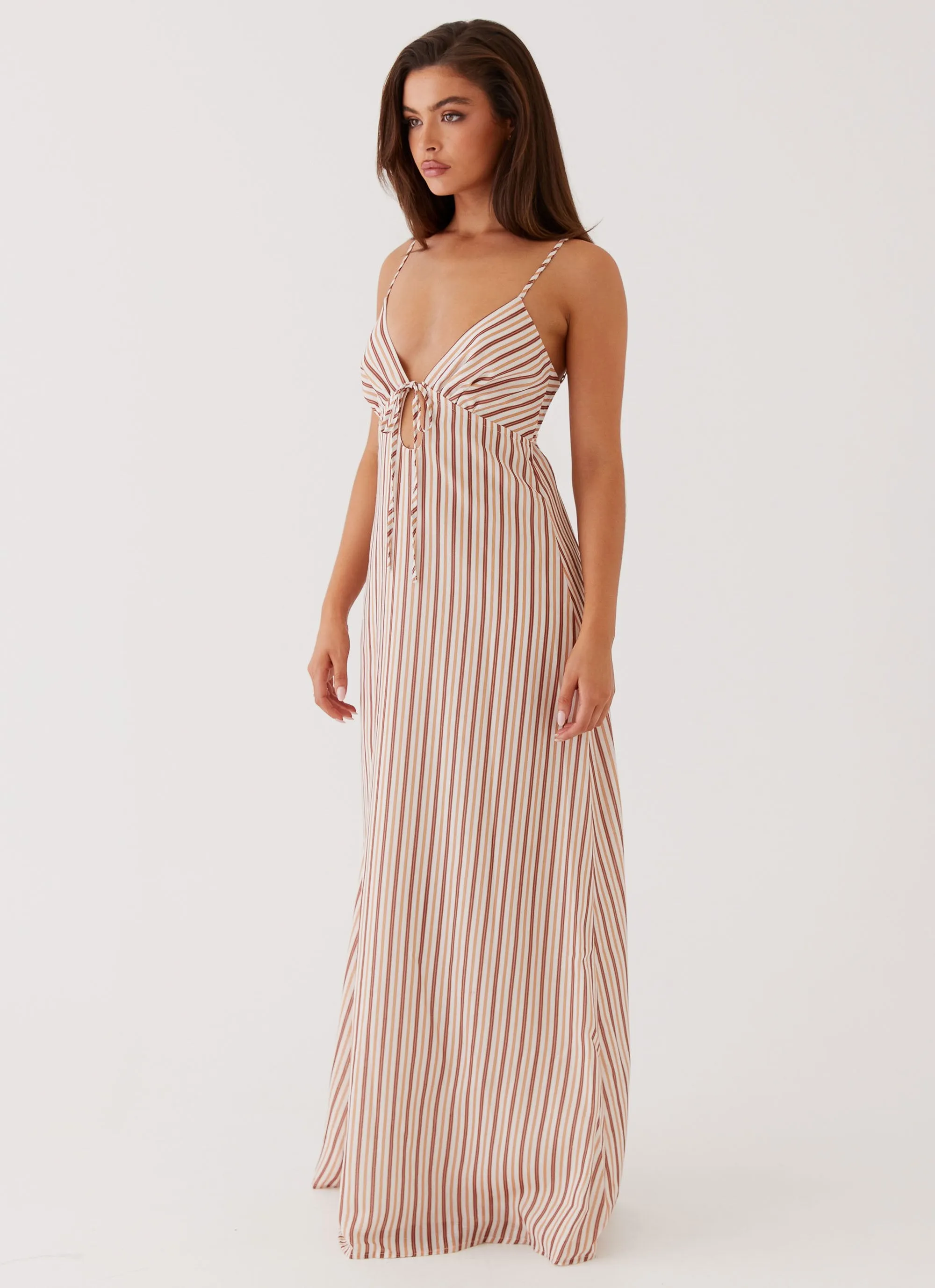 Flora Linen Maxi Dress - Passionfruit Stripe