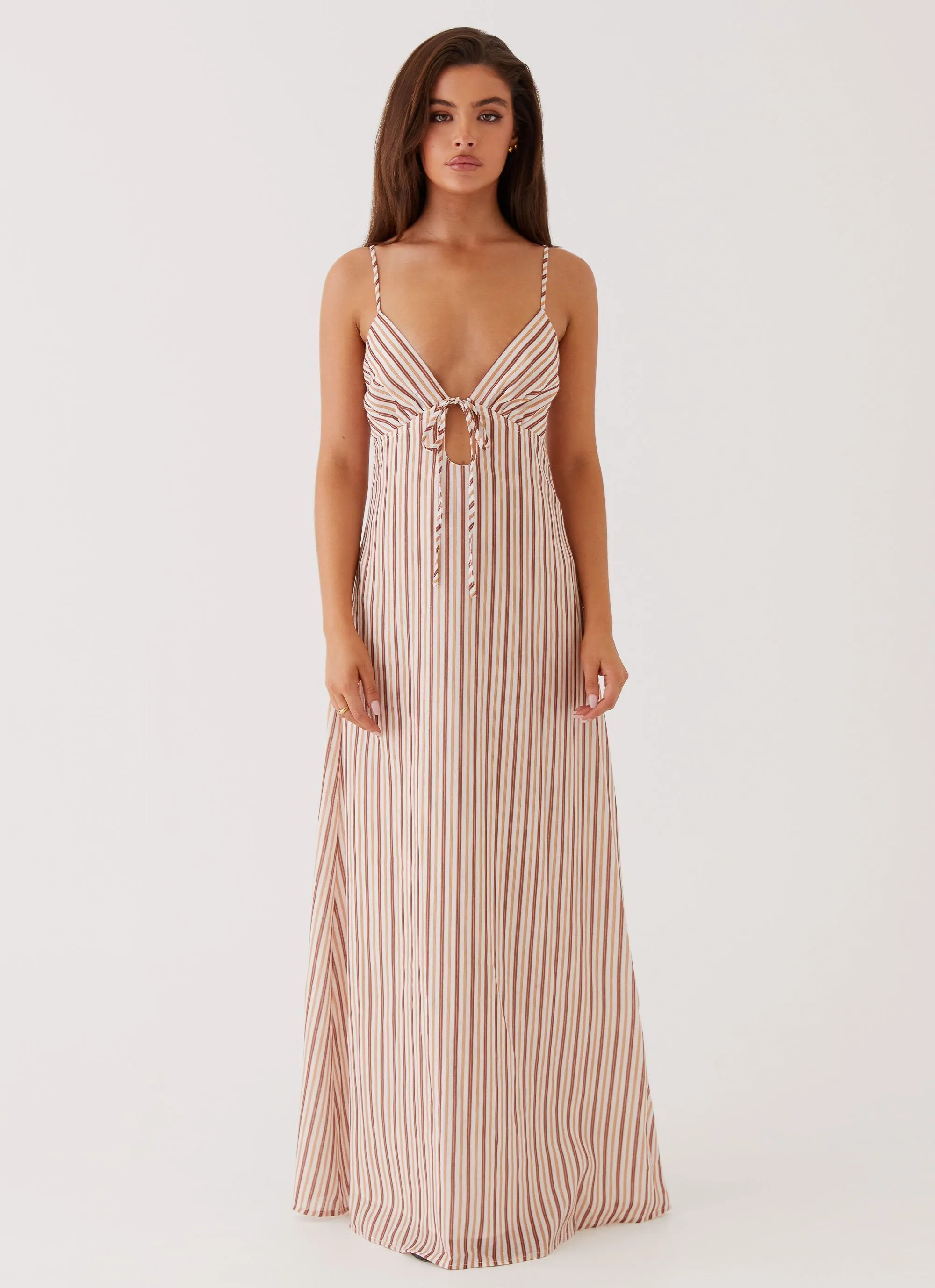 Flora Linen Maxi Dress - Passionfruit Stripe