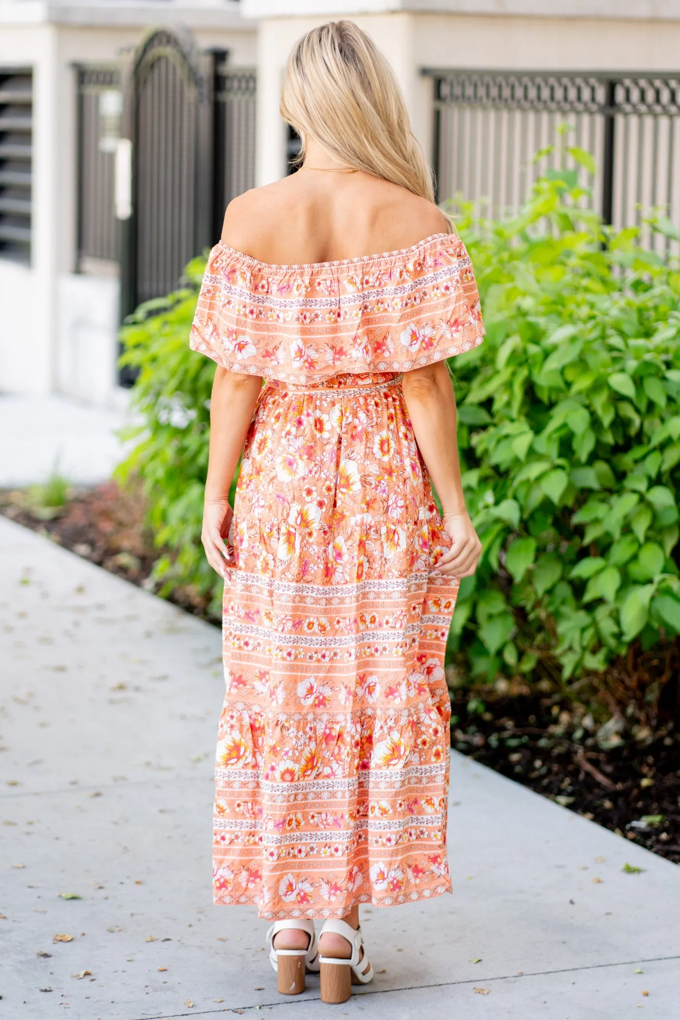 Floral Off-Shoulder Tie Front Maxi Dress