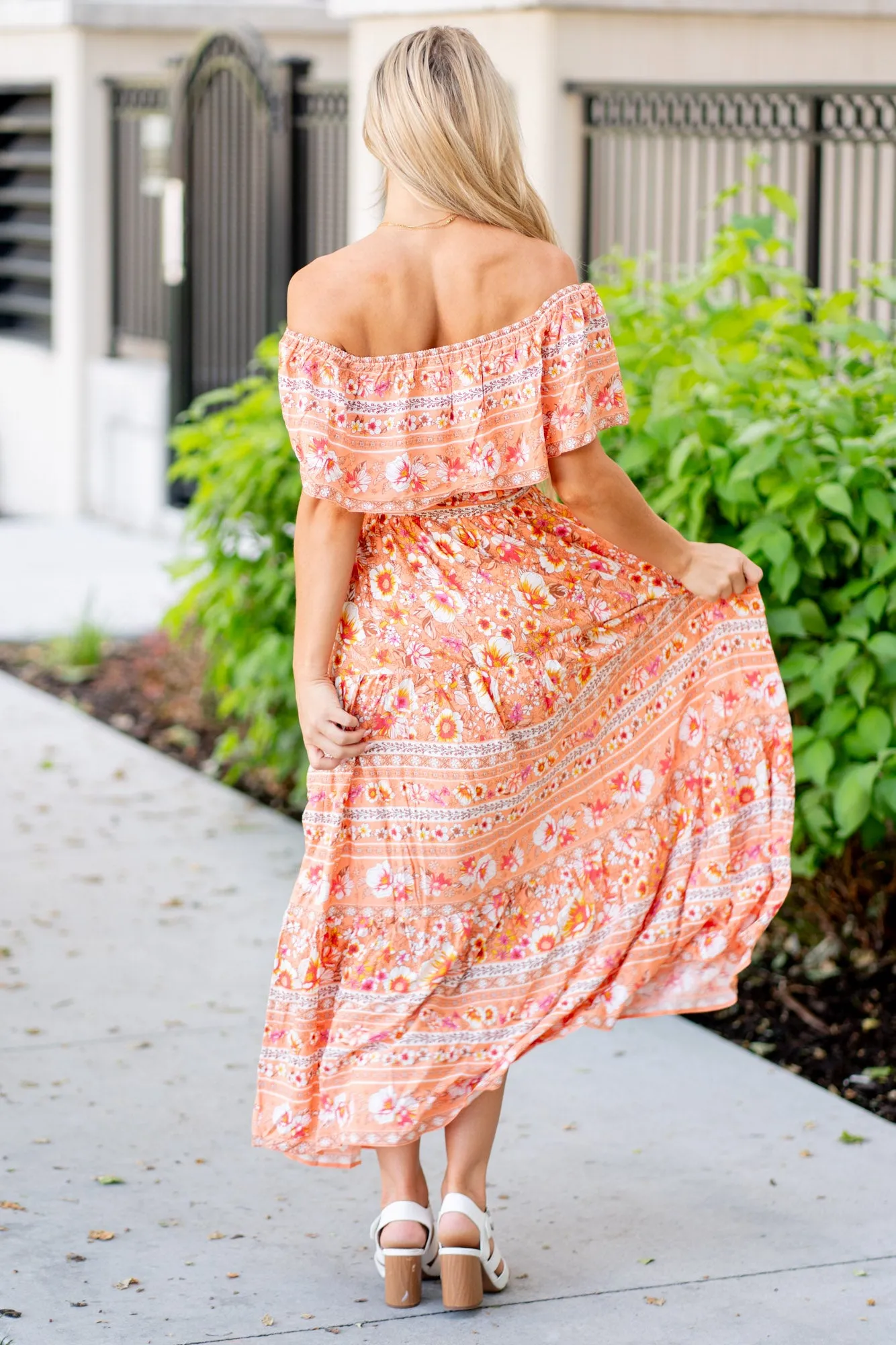 Floral Off-Shoulder Tie Front Maxi Dress