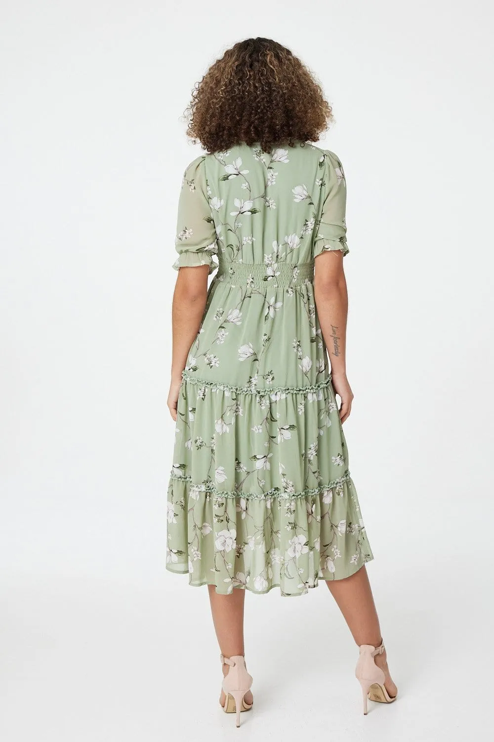 Floral Tie Front Midi Tea Dress