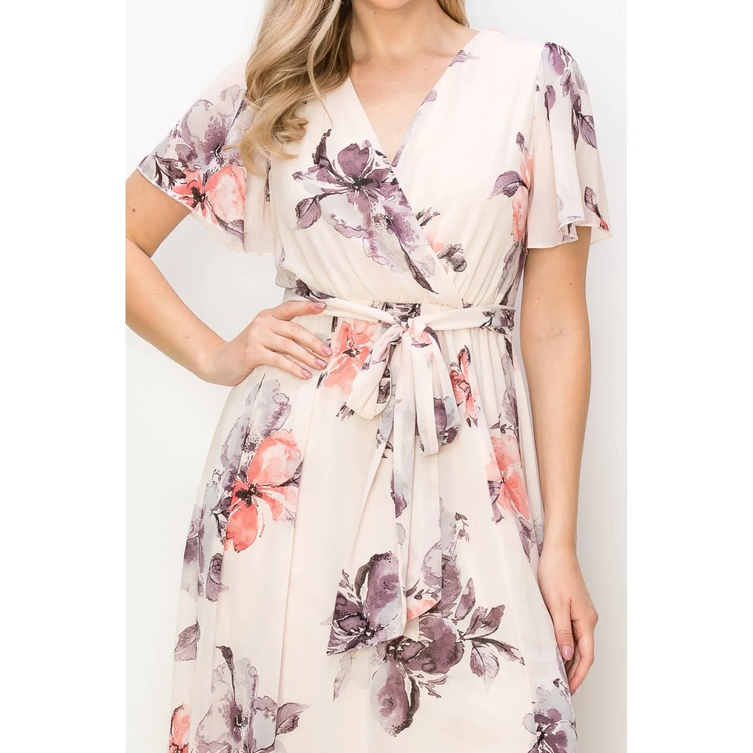 Flutter Sleeve Floral Chiffon Maxi Dress