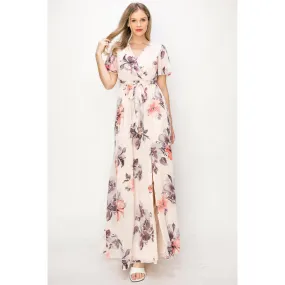 Flutter Sleeve Floral Chiffon Maxi Dress