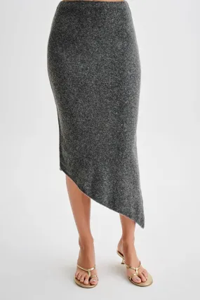 Genevieve Asymmetrical Knit Midi Skirt - Charcoal Marle