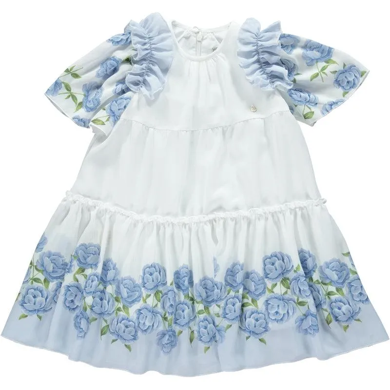 Girls Blue Rose Print Dress