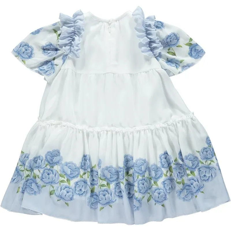 Girls Blue Rose Print Dress