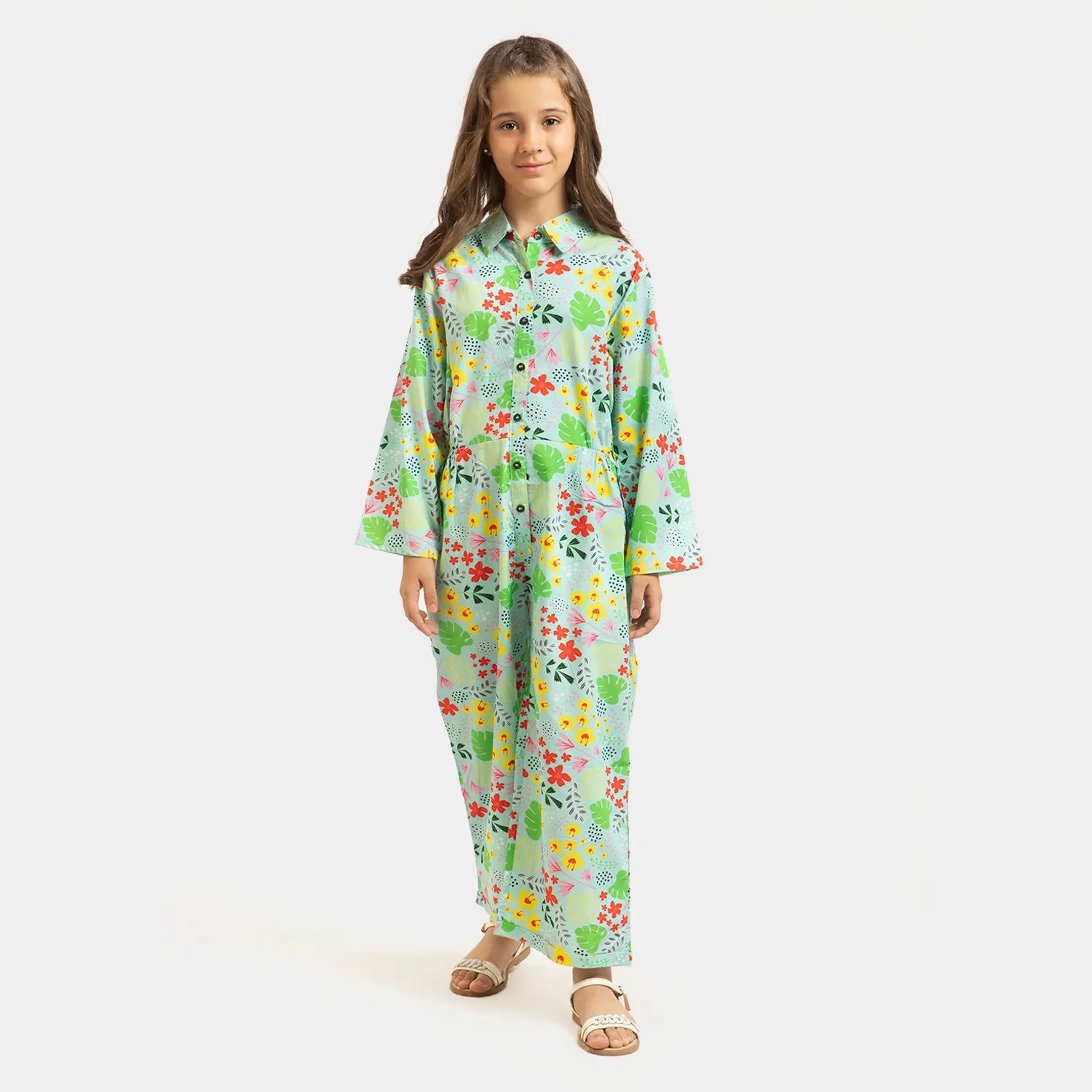 Girls Cotton Jumpsuit - Multi