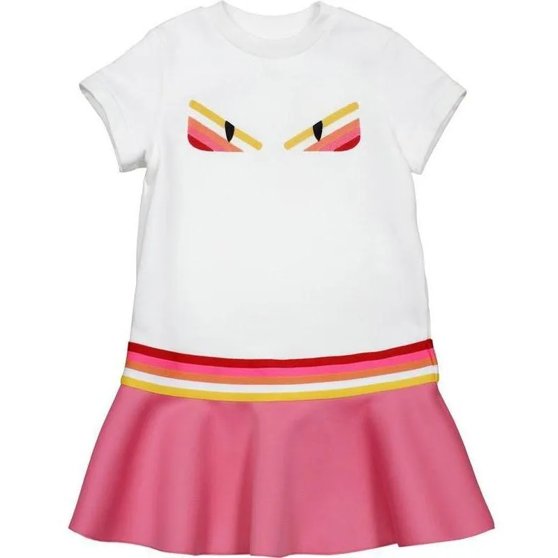 Girls White & Pink Eyes Dress