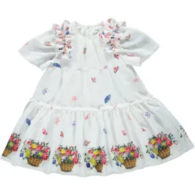 Girls White Flower Basket Dress