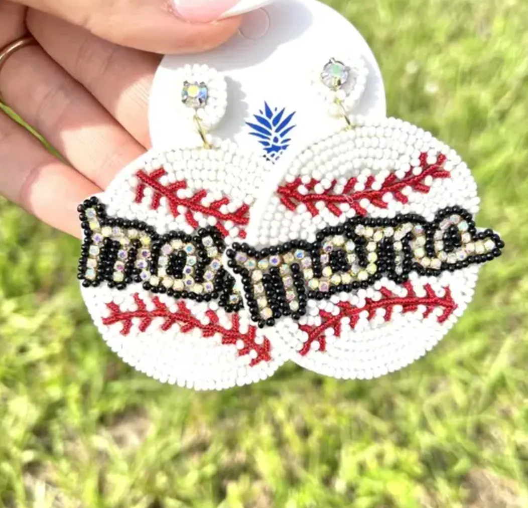 Glitzy Baseball Mama Beaded Earring