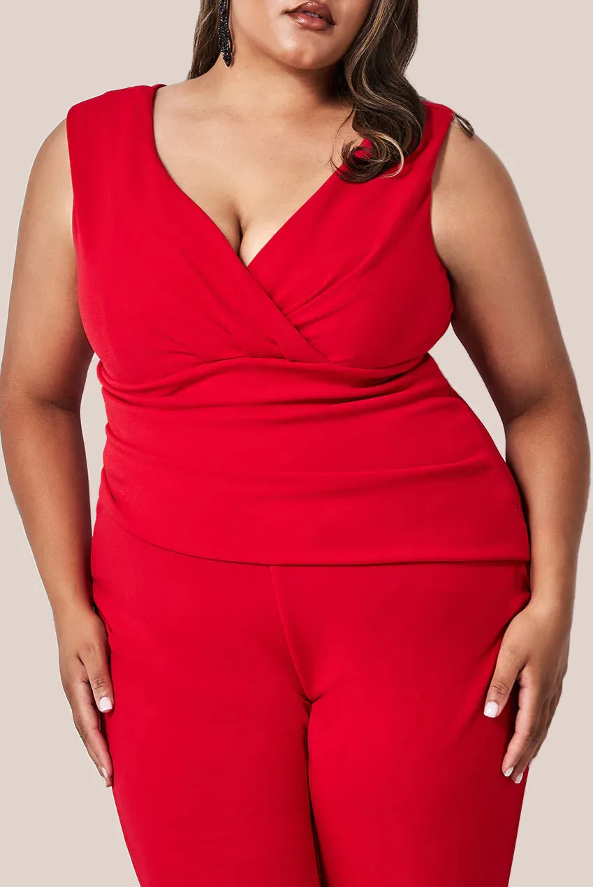 Goddiva Plus Bardot Scuba Jumpsuit - Red