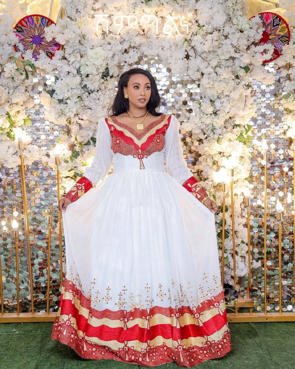 Gorgeous Red Habesha Kemis Stylish Ethiopian Traditional Dress