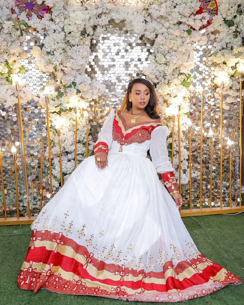 Gorgeous Red Habesha Kemis Stylish Ethiopian Traditional Dress