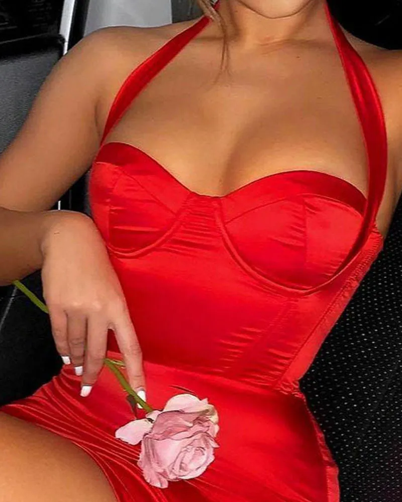 Halter Sleeveless Satin Bodycon Dress