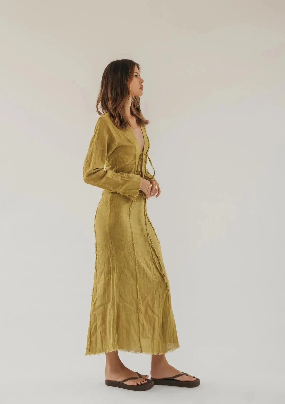 HAVEN RAW EDGE DRESS - OLIVE OIL