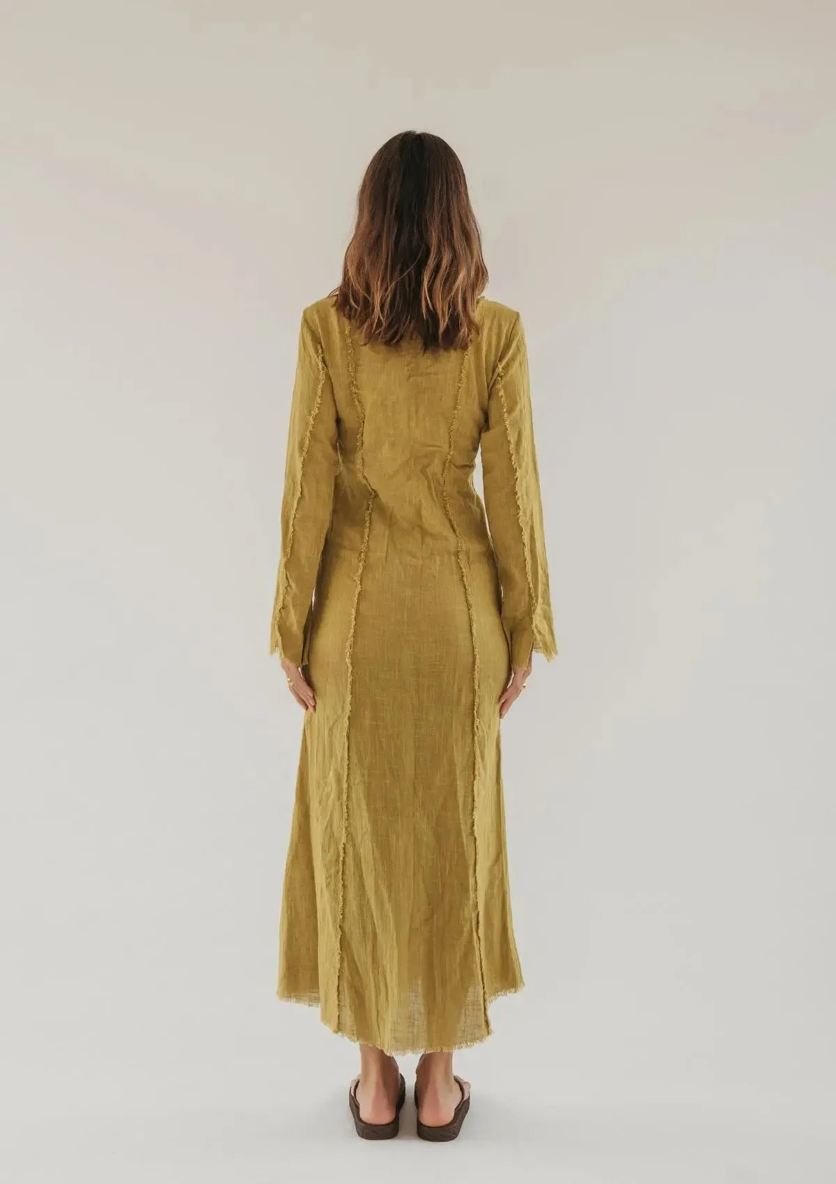 HAVEN RAW EDGE DRESS - OLIVE OIL