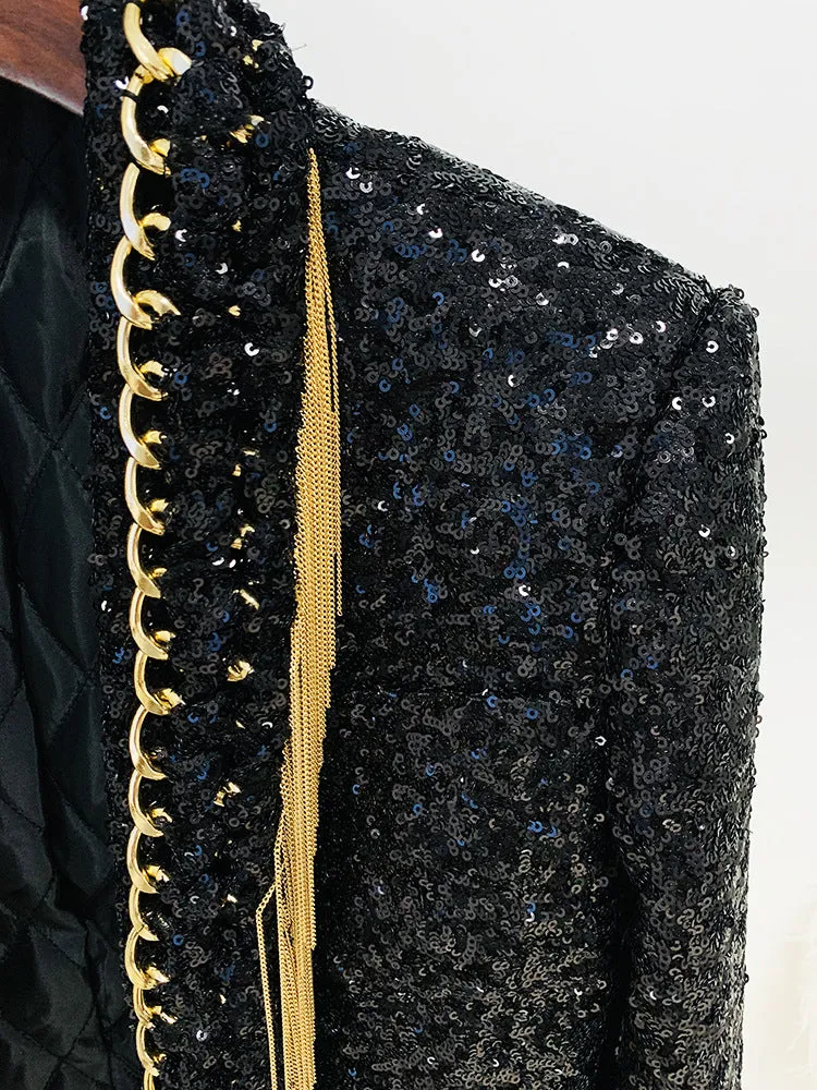 Heavy Industry Tassel Chain Sequined Cardigan Coat