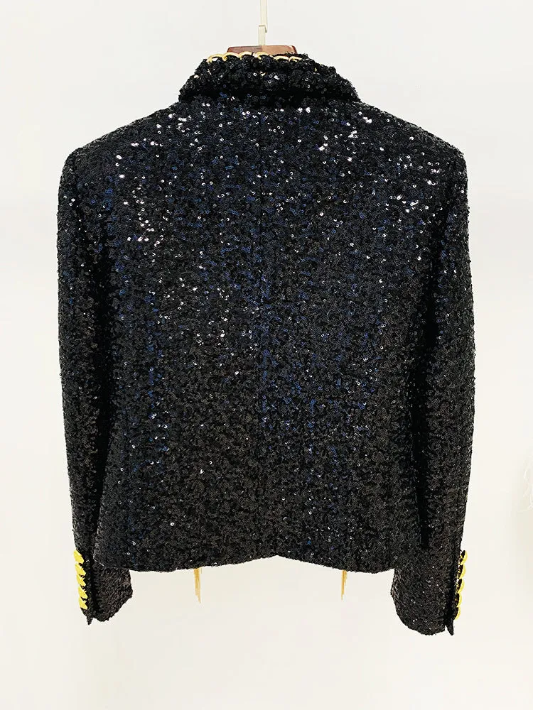 Heavy Industry Tassel Chain Sequined Cardigan Coat