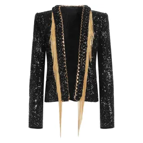 Heavy Industry Tassel Chain Sequined Cardigan Coat