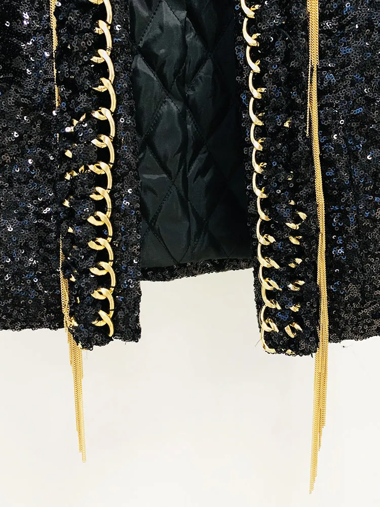 Heavy Industry Tassel Chain Sequined Cardigan Coat