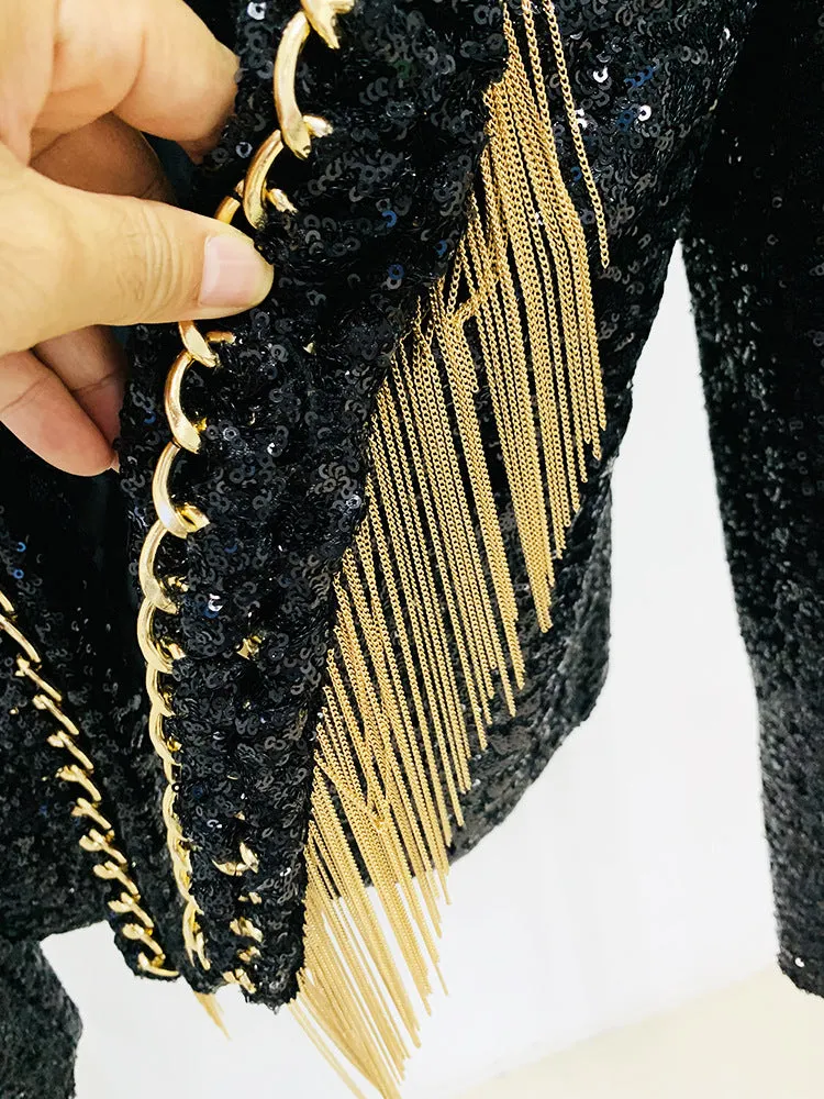 Heavy Industry Tassel Chain Sequined Cardigan Coat