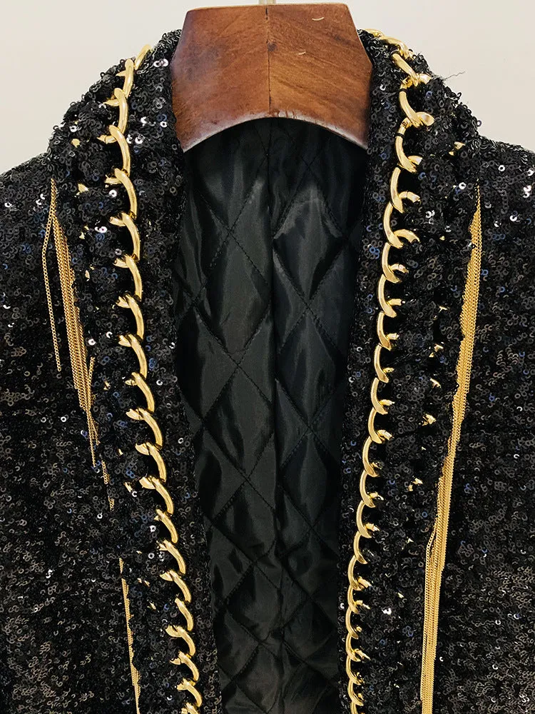 Heavy Industry Tassel Chain Sequined Cardigan Coat