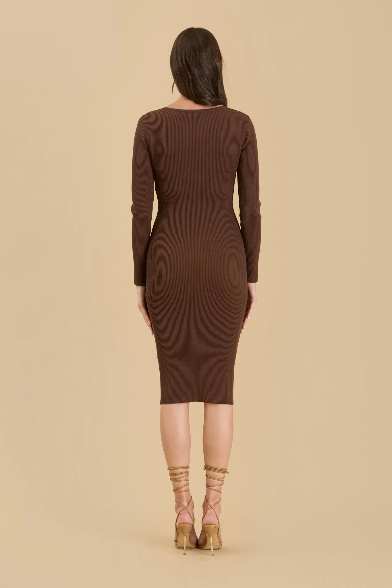 HENLEY SWEATER KNIT LONG SLEEVE MIDI DRESS