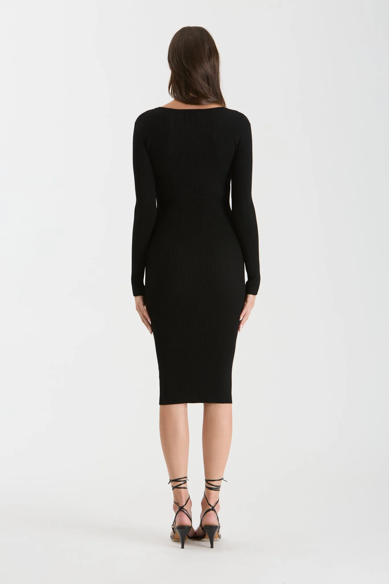 HENLEY SWEATER KNIT LONG SLEEVE MIDI DRESS