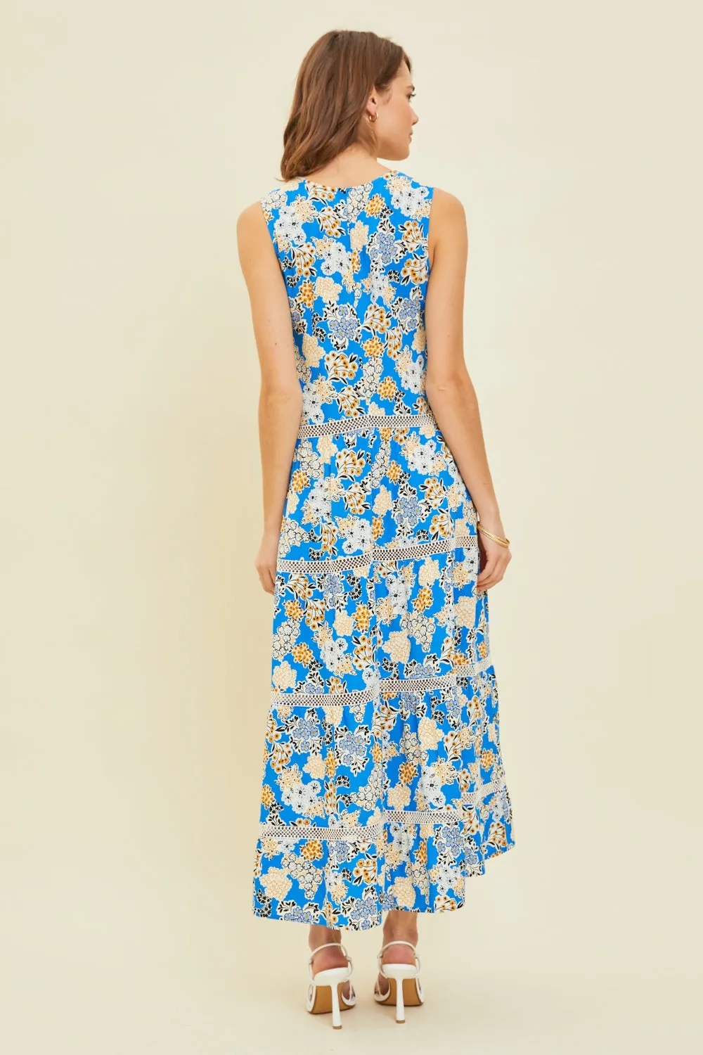 HEYSON Full Size Printed Crochet Trim Maxi Dress