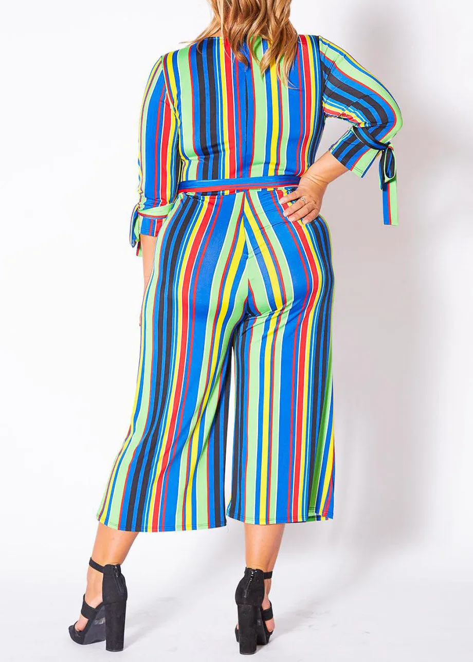 HI Curvy Women's Over The Rainbow Striped Jumpsuit Made In USA