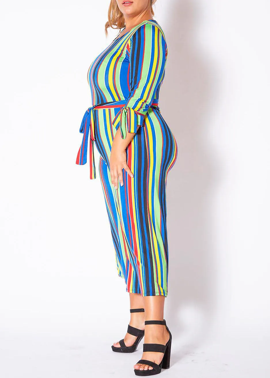 HI Curvy Women's Over The Rainbow Striped Jumpsuit Made In USA