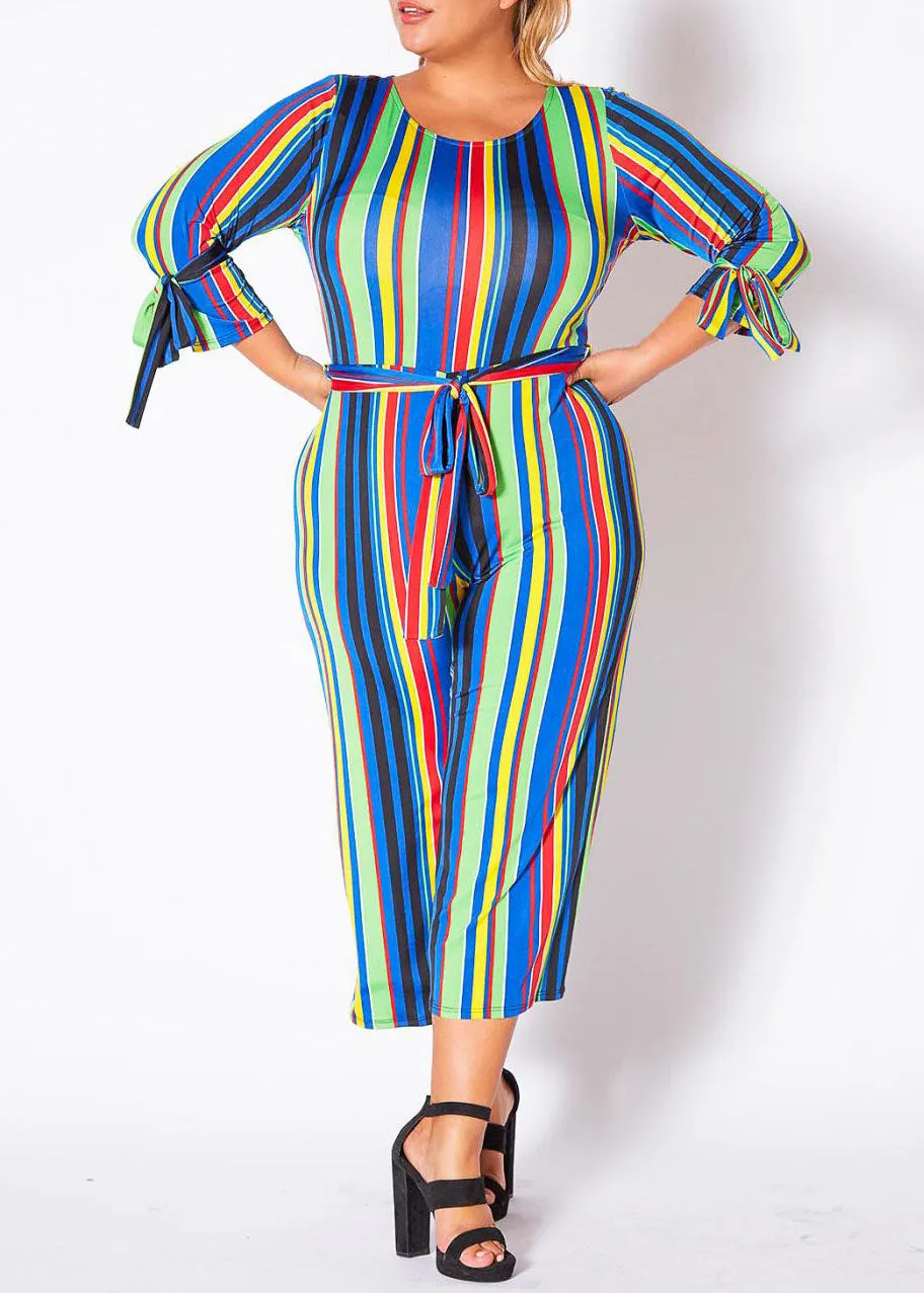 HI Curvy Women's Over The Rainbow Striped Jumpsuit Made In USA