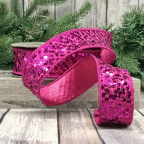 Hot Pink Metallic Sequin Ribbon, 1.5" X 10YD