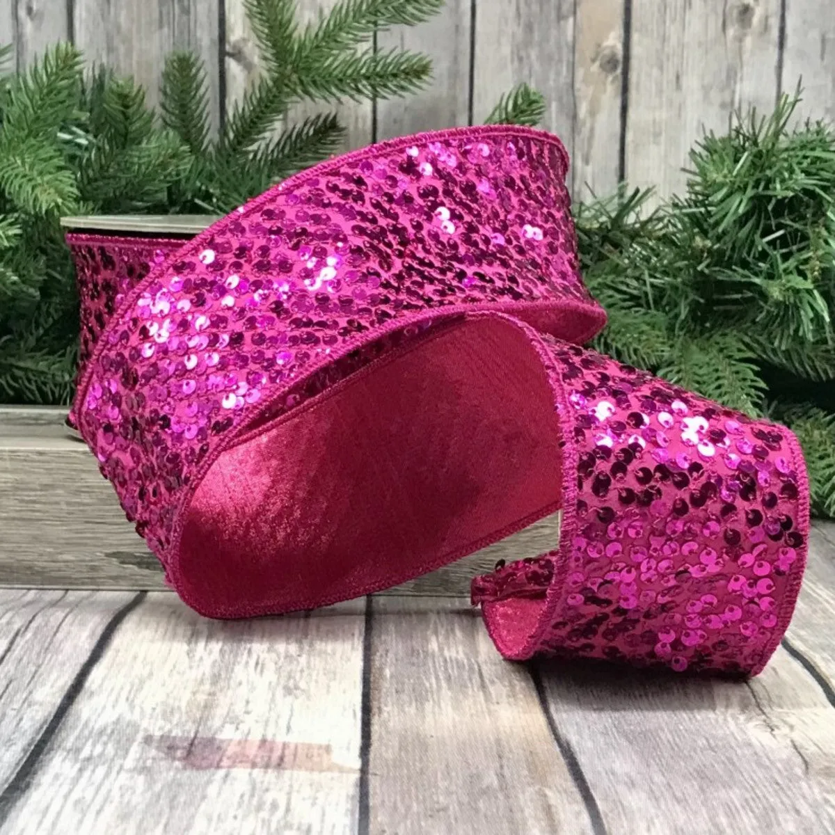 Hot Pink Metallic Sequin Ribbon, 2.5" X 10YD