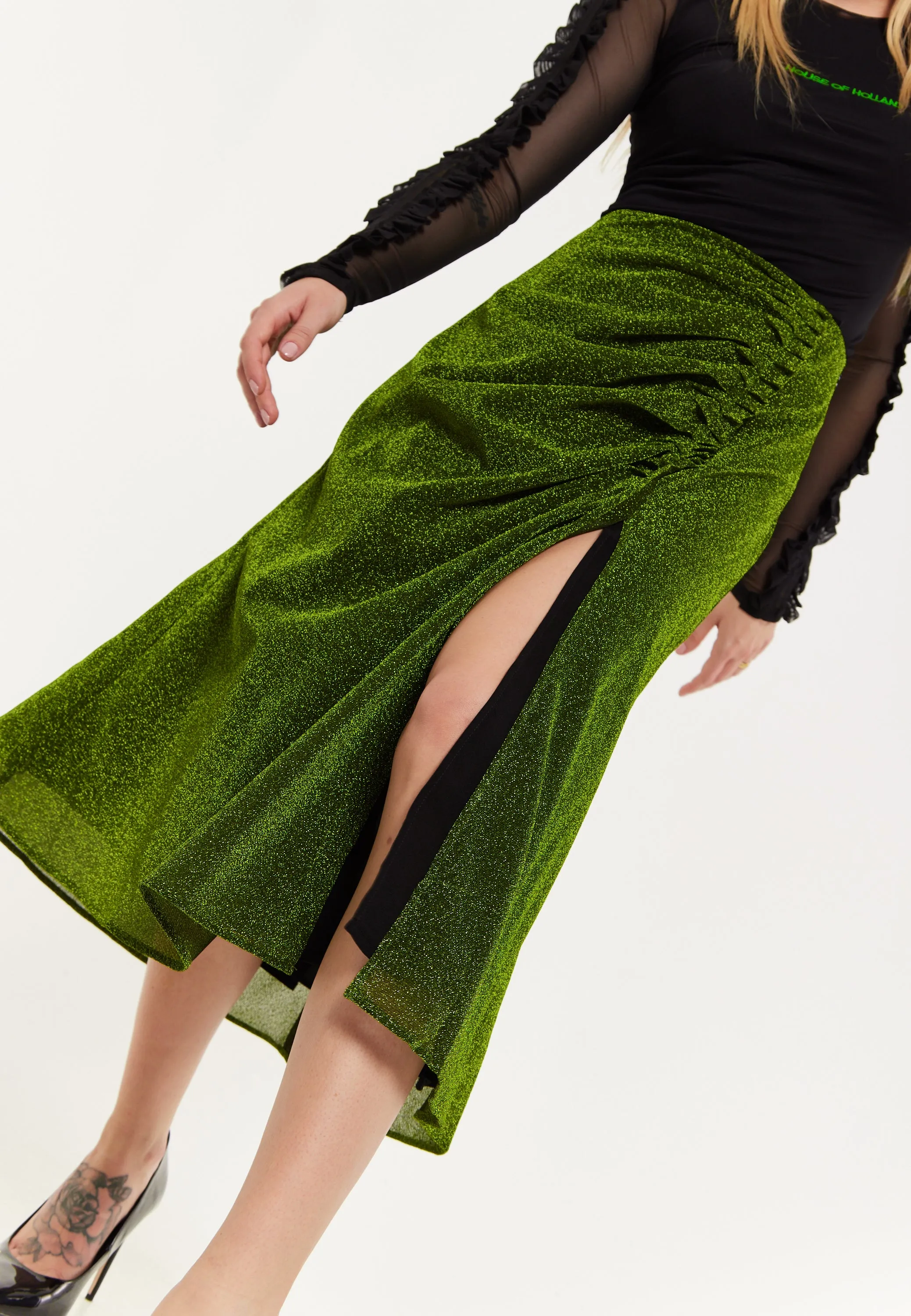 House of Holland Gathered Midi Skirt