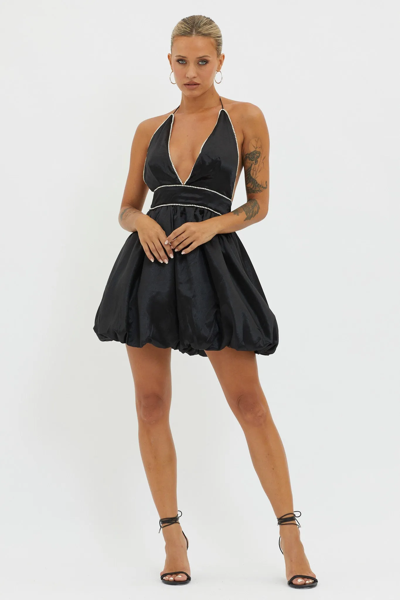 I Can Explain Diamante Bubble Hem Dress Black