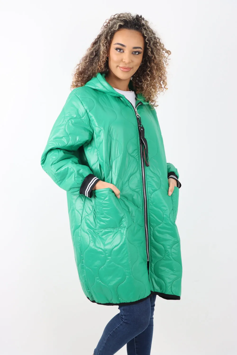 Italian Quilted Padded Zip Fastening Hooded Oversized Puffer Jacket