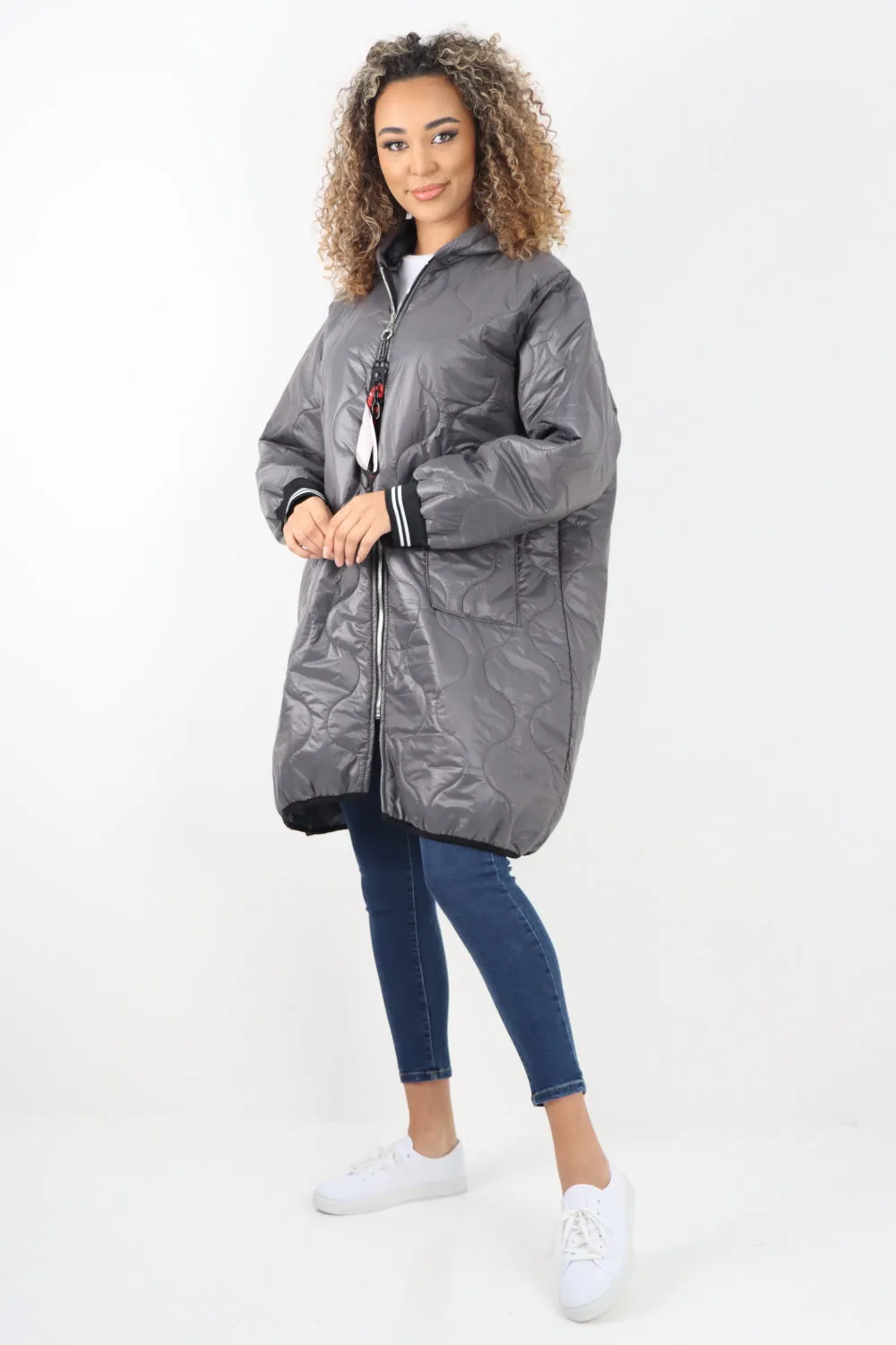 Italian Quilted Padded Zip Fastening Hooded Oversized Puffer Jacket