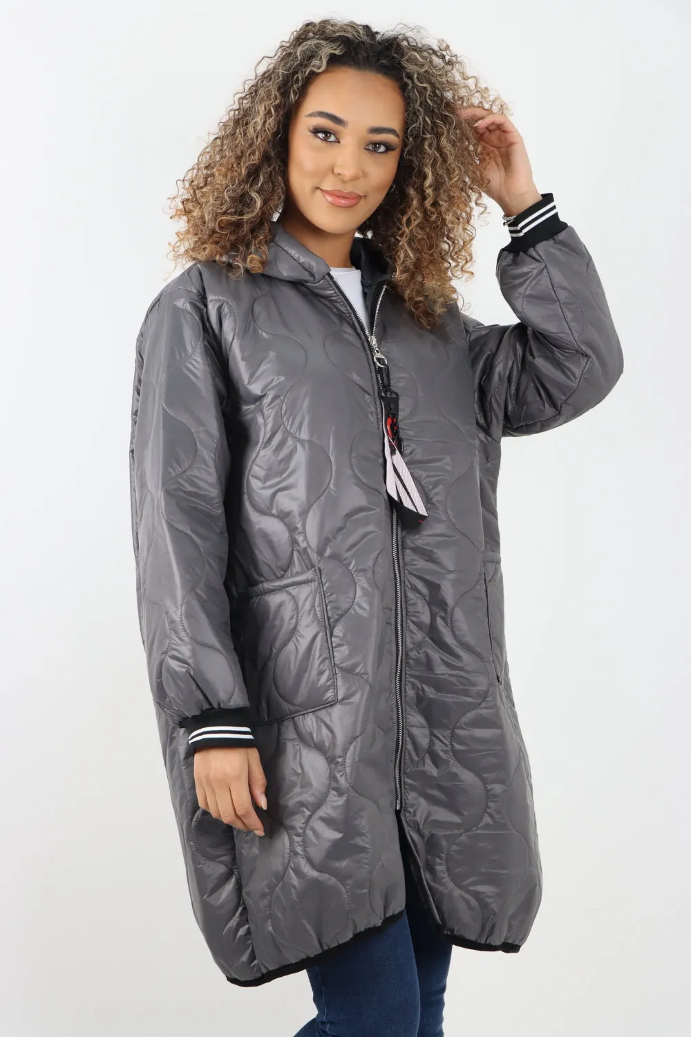 Italian Quilted Padded Zip Fastening Hooded Oversized Puffer Jacket