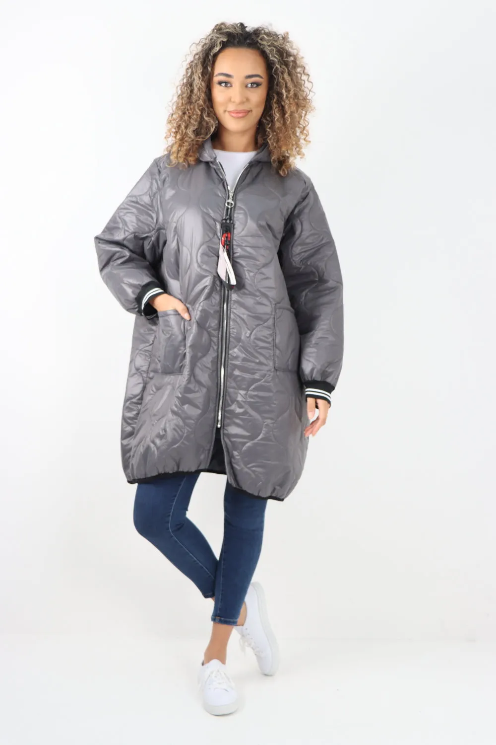 Italian Quilted Padded Zip Fastening Hooded Oversized Puffer Jacket