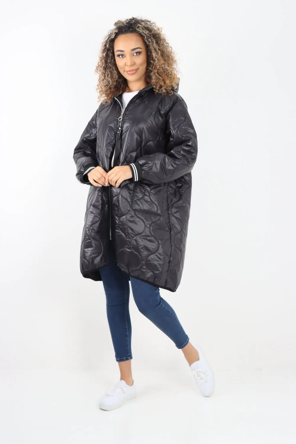 Italian Quilted Padded Zip Fastening Hooded Oversized Puffer Jacket