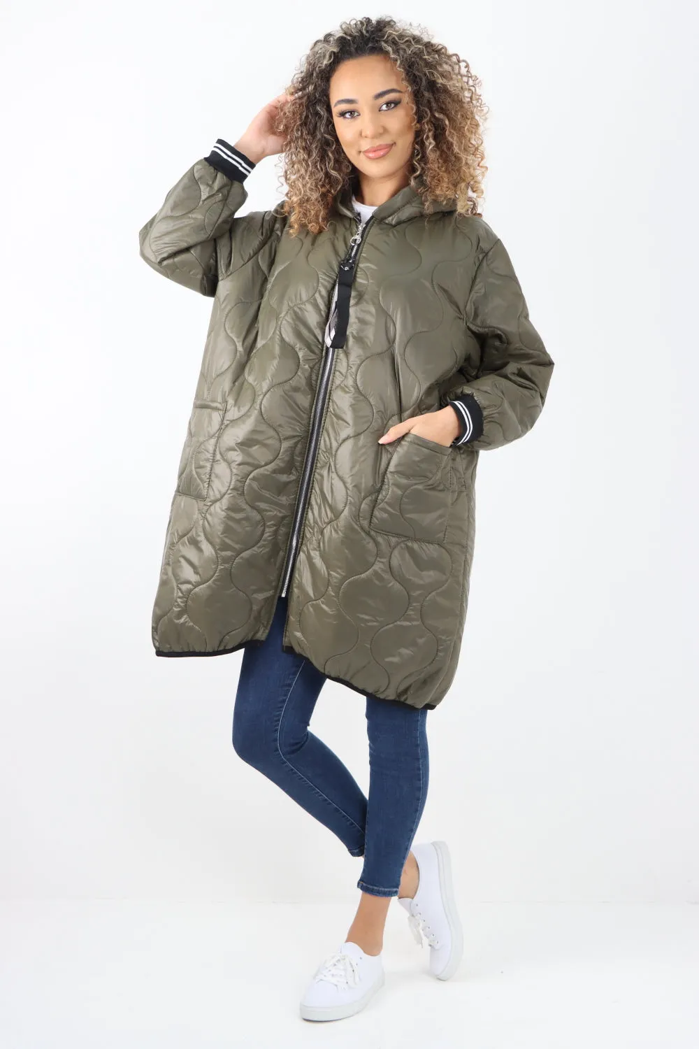 Italian Quilted Padded Zip Fastening Hooded Oversized Puffer Jacket