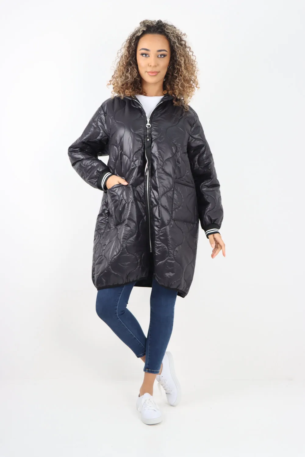 Italian Quilted Padded Zip Fastening Hooded Oversized Puffer Jacket