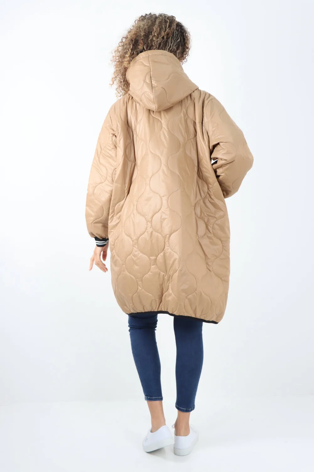 Italian Quilted Padded Zip Fastening Hooded Oversized Puffer Jacket